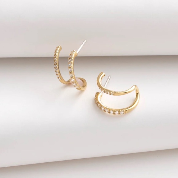 Madewell Demi-Fine Pavé Double Hoop Earrings - Picture 1 of 4